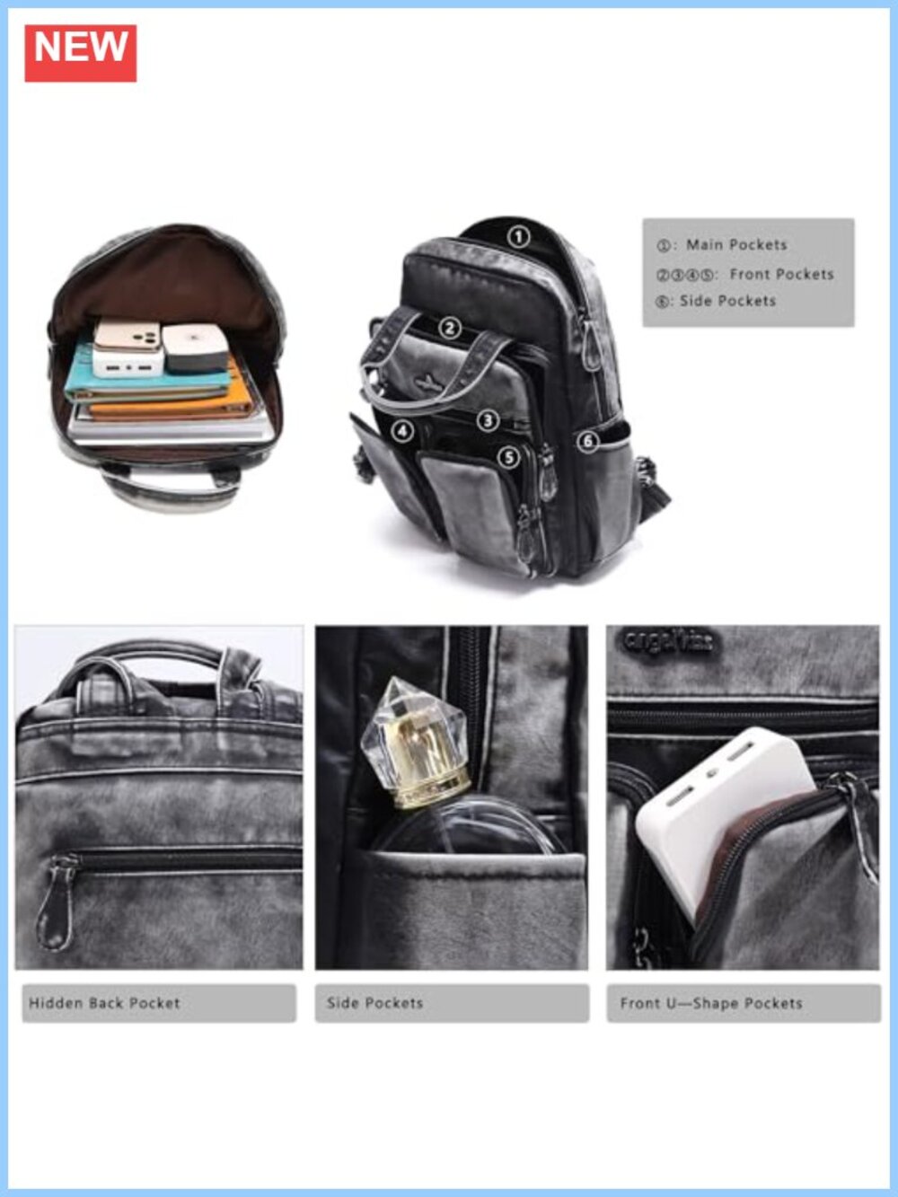 Soft Vegan Leather Backpack Purse Women Multi Pocket Travel Daypack Anti-Theft - Picture 3 of 5